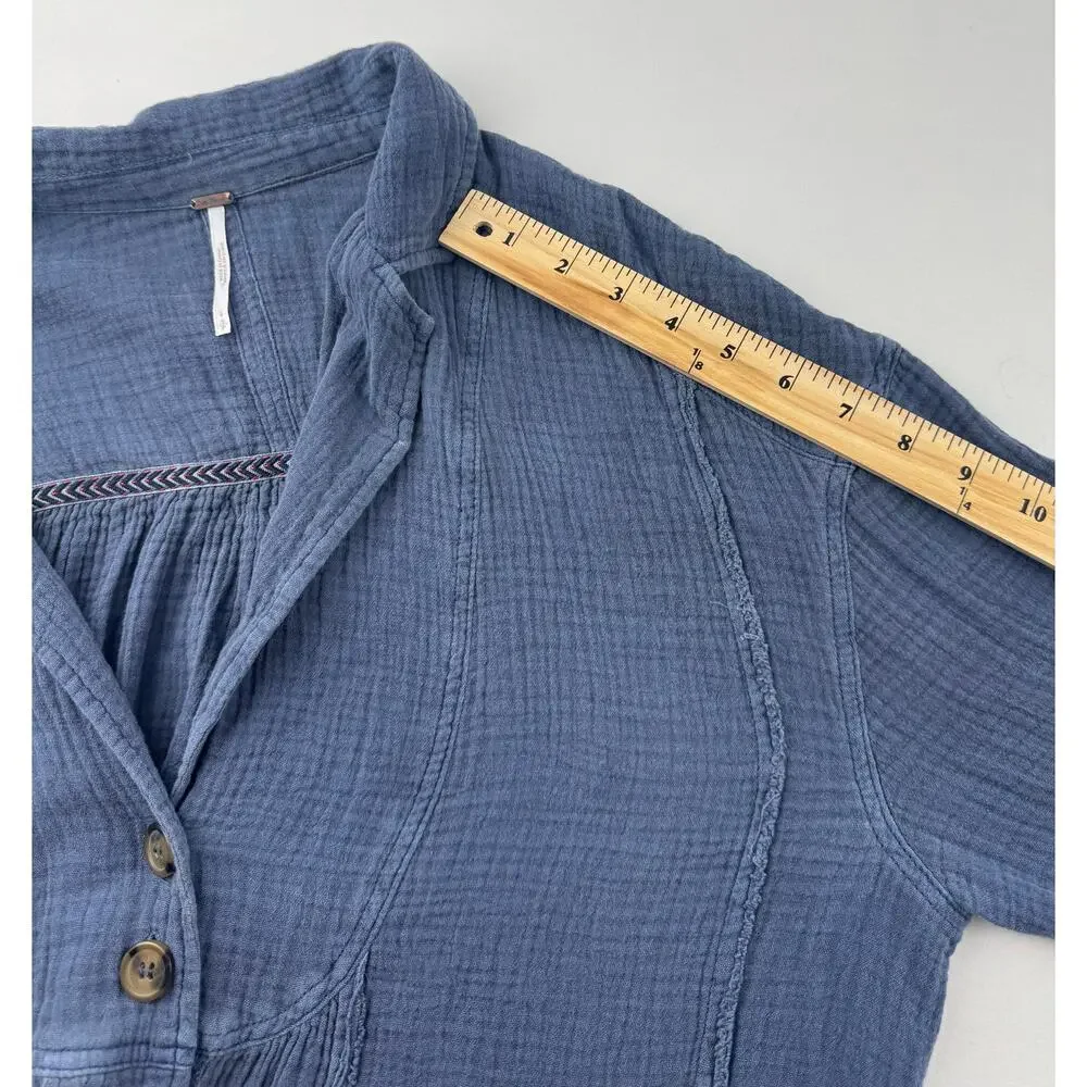 Free People Blue Cotton Gauze Button Front Tunic Top Size Small - Picture 8 of 10